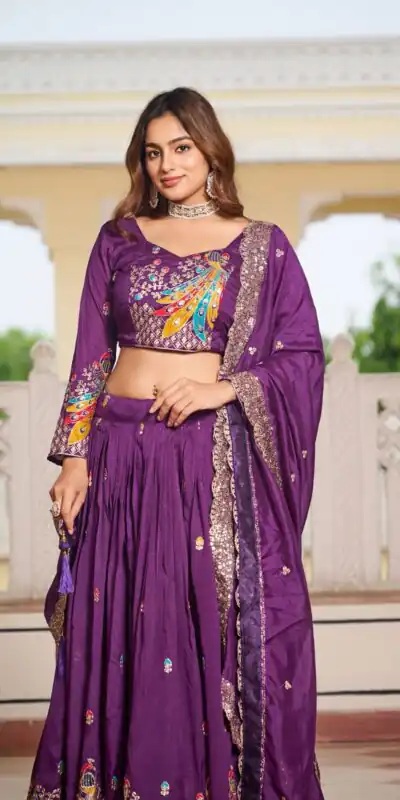 Purple Vichitra Embroidery Work Lehenga Choli | Lehenga, Bollywood Lehenga, Creative Lehenga, Designer Lehenga, Embroidered Lehenga, Party Wear Lehenga
