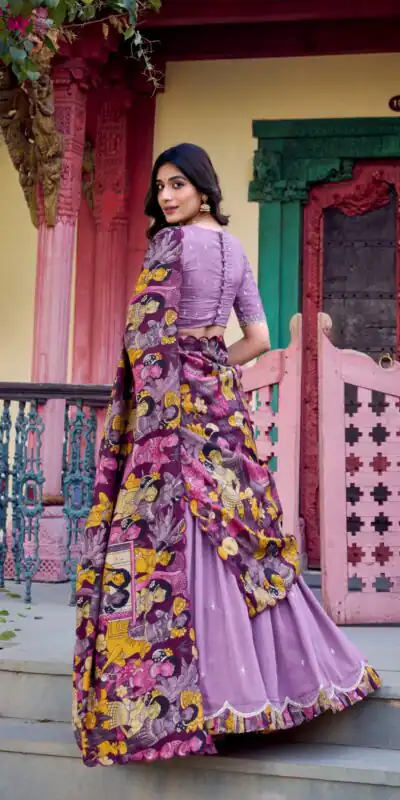 Purple Vichitra Kalamkari Lehenga Choli | Lehenga, Bollywood Lehenga, Creative Lehenga, Designer Lehenga, Embroidered Lehenga, Party Wear Lehenga