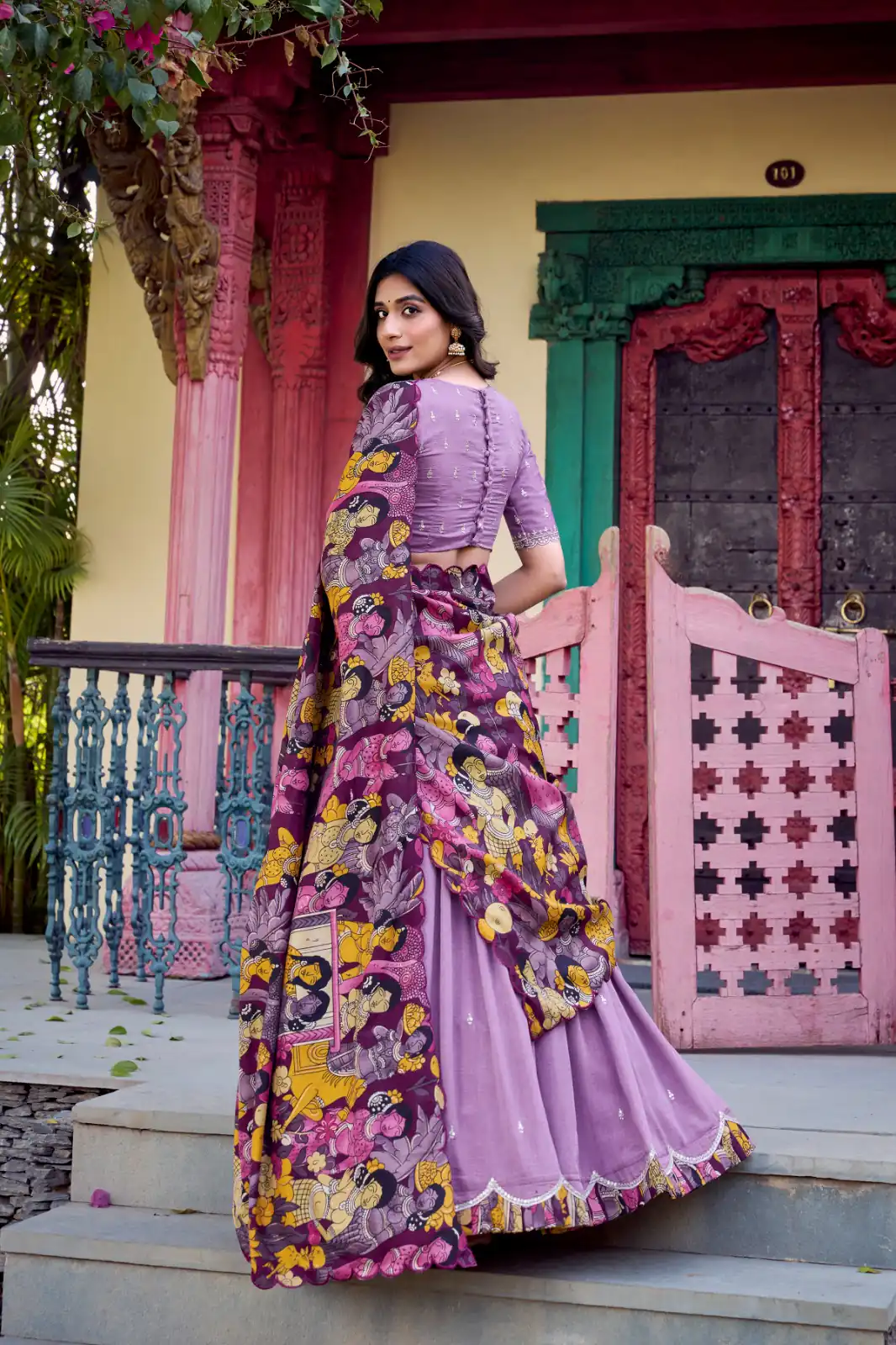 Purple Vichitra Kalamkari Lehenga Choli | Lehenga, Bollywood Lehenga, Creative Lehenga, Designer Lehenga, Embroidered Lehenga, Party Wear Lehenga