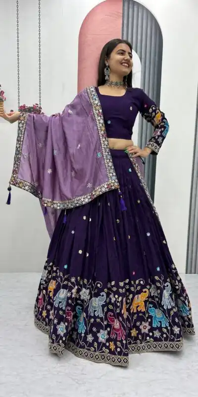 Purple Vichitra Silk Lace Border Work Lehenga Choli | Lehenga, Bollywood Lehenga, Creative Lehenga, Designer Lehenga, Embroidered Lehenga, Party Wear Lehenga
