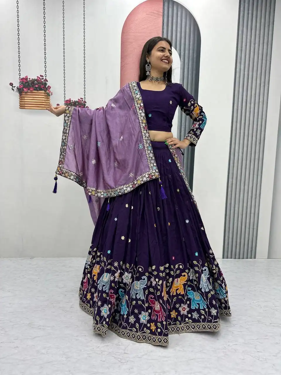Purple Vichitra Silk Lace Border Work Lehenga Choli | Lehenga, Bollywood Lehenga, Creative Lehenga, Designer Lehenga, Embroidered Lehenga, Party Wear Lehenga