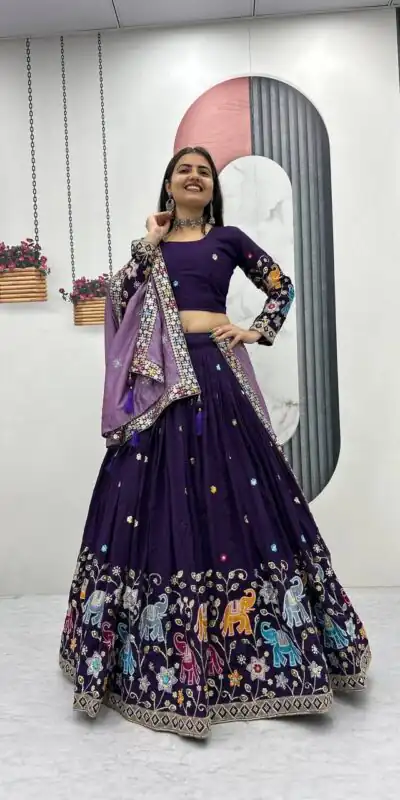 Purple Vichitra Silk Lace Border Work Lehenga Choli | Lehenga, Bollywood Lehenga, Creative Lehenga, Designer Lehenga, Embroidered Lehenga, Party Wear Lehenga