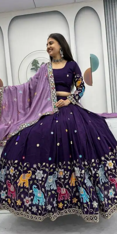 Purple Vichitra Silk Lace Border Work Lehenga Choli | Lehenga, Bollywood Lehenga, Creative Lehenga, Designer Lehenga, Embroidered Lehenga, Party Wear Lehenga