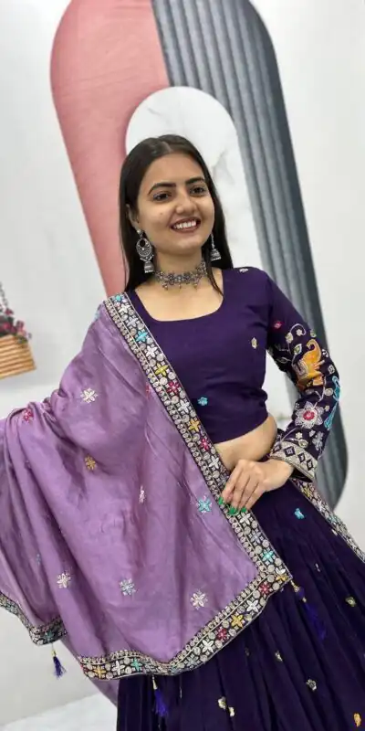 Purple Vichitra Silk Lace Border Work Lehenga Choli | Lehenga, Bollywood Lehenga, Creative Lehenga, Designer Lehenga, Embroidered Lehenga, Party Wear Lehenga