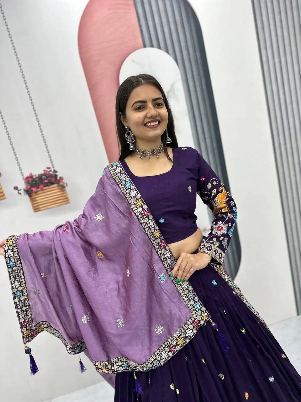 Purple Vichitra Silk Lace Border Work Lehenga Choli | Lehenga, Bollywood Lehenga, Creative Lehenga, Designer Lehenga, Embroidered Lehenga, Party Wear Lehenga