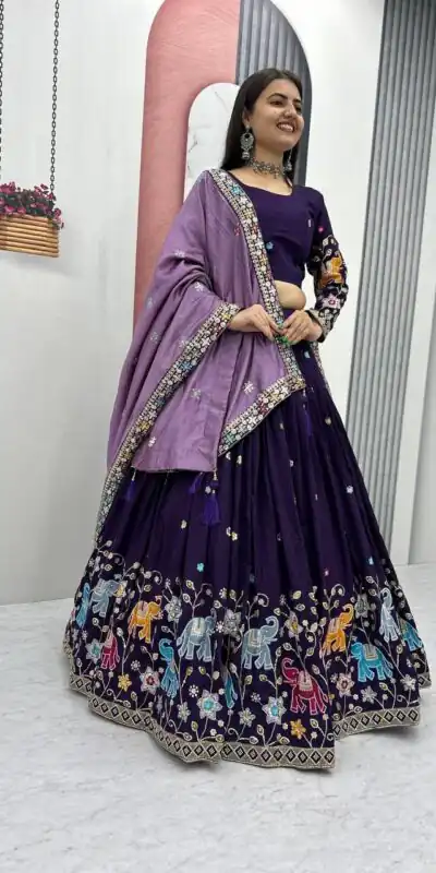 Purple Vichitra Silk Lace Border Work Lehenga Choli | Lehenga, Bollywood Lehenga, Creative Lehenga, Designer Lehenga, Embroidered Lehenga, Party Wear Lehenga