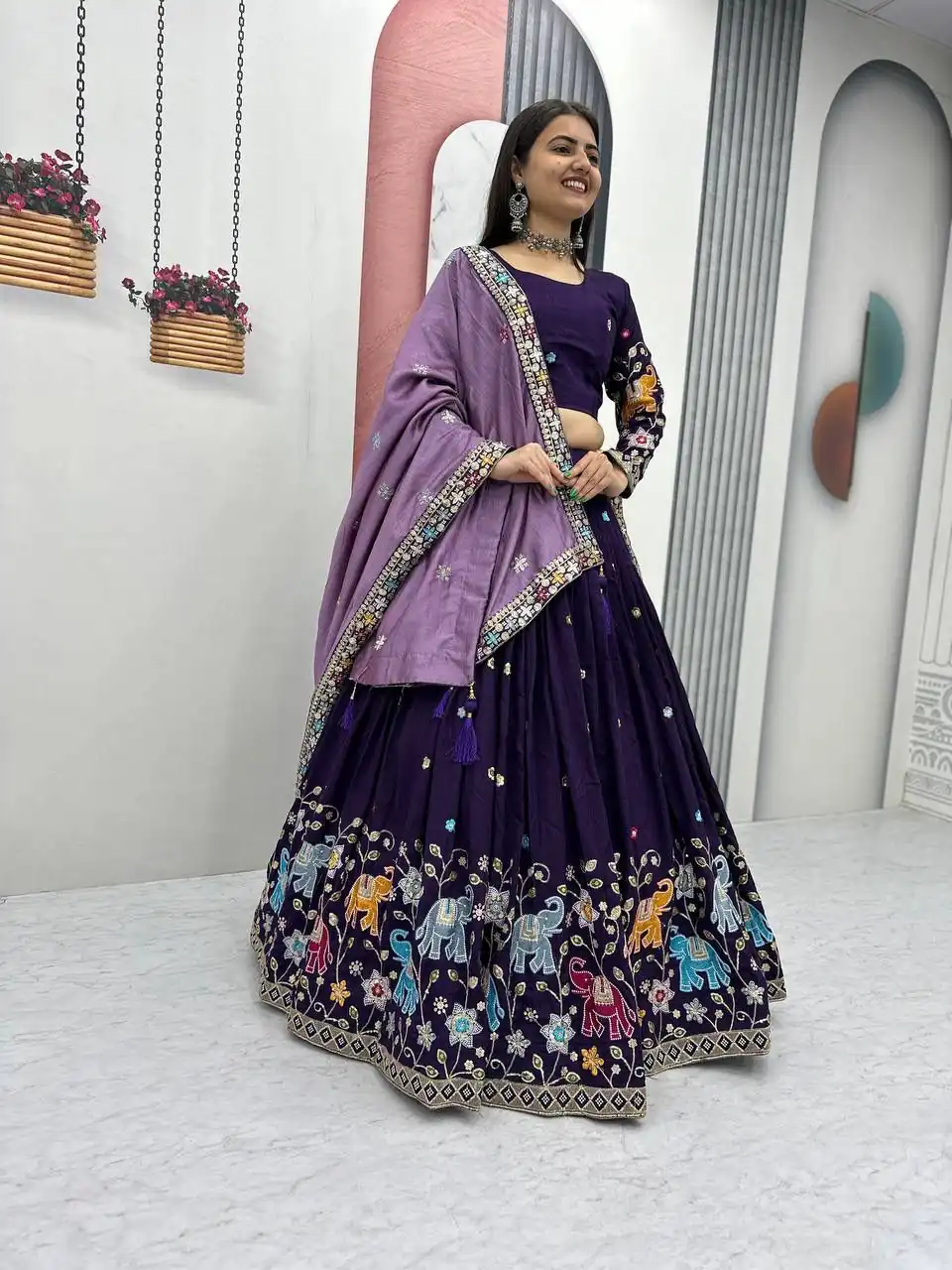 Purple Vichitra Silk Lace Border Work Lehenga Choli | Lehenga, Bollywood Lehenga, Creative Lehenga, Designer Lehenga, Embroidered Lehenga, Party Wear Lehenga