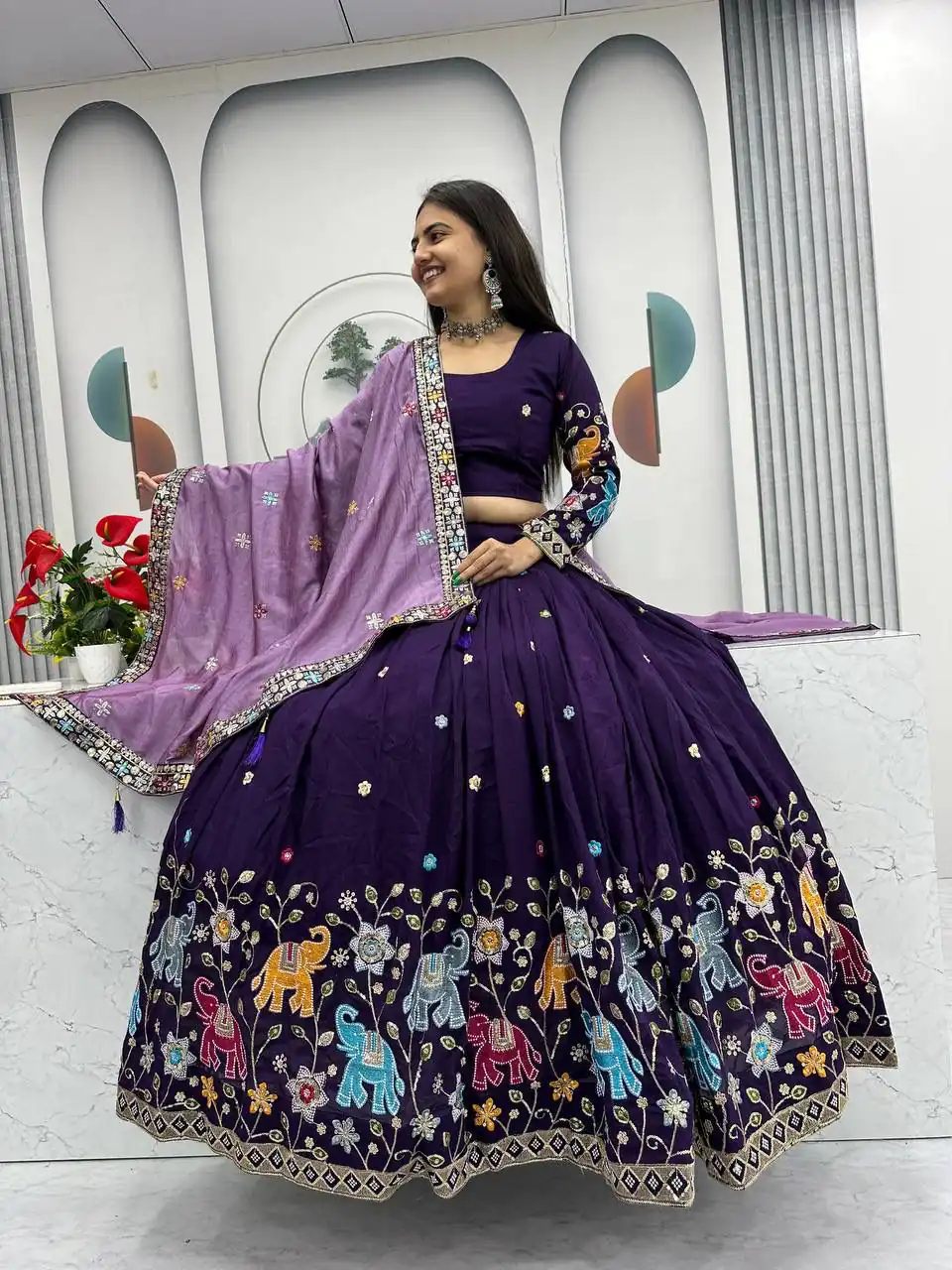 Purple Vichitra Silk Lace Border Work Lehenga Choli | Lehenga, Bollywood Lehenga, Creative Lehenga, Designer Lehenga, Embroidered Lehenga, Party Wear Lehenga