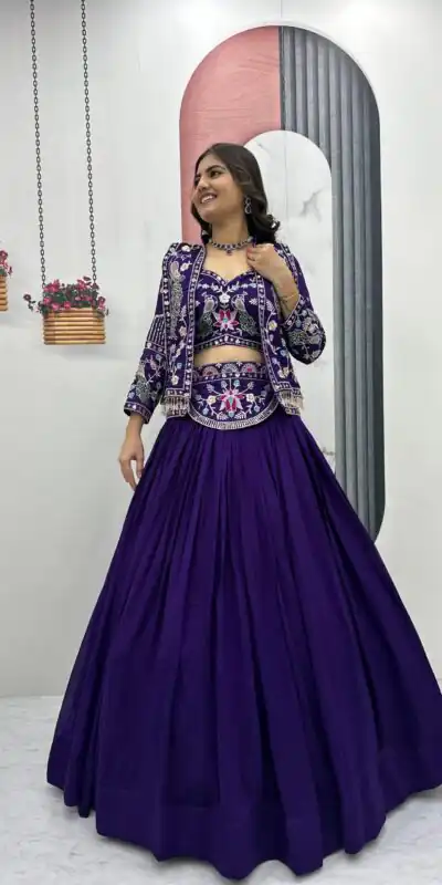 Purple Vichitra Silk Thread Work Lehenga Choli | Lehenga, Bollywood Lehenga, Creative Lehenga, Designer Lehenga, Embroidered Lehenga, Party Wear Lehenga