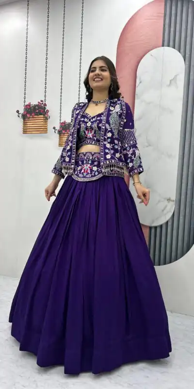 Purple Vichitra Silk Thread Work Lehenga Choli | Lehenga, Bollywood Lehenga, Creative Lehenga, Designer Lehenga, Embroidered Lehenga, Party Wear Lehenga