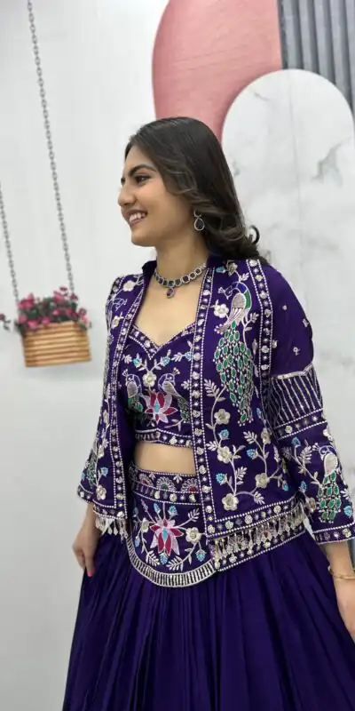 Purple Vichitra Silk Thread Work Lehenga Choli | Lehenga, Bollywood Lehenga, Creative Lehenga, Designer Lehenga, Embroidered Lehenga, Party Wear Lehenga