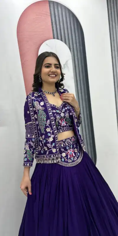 Purple Vichitra Silk Thread Work Lehenga Choli | Lehenga, Bollywood Lehenga, Creative Lehenga, Designer Lehenga, Embroidered Lehenga, Party Wear Lehenga