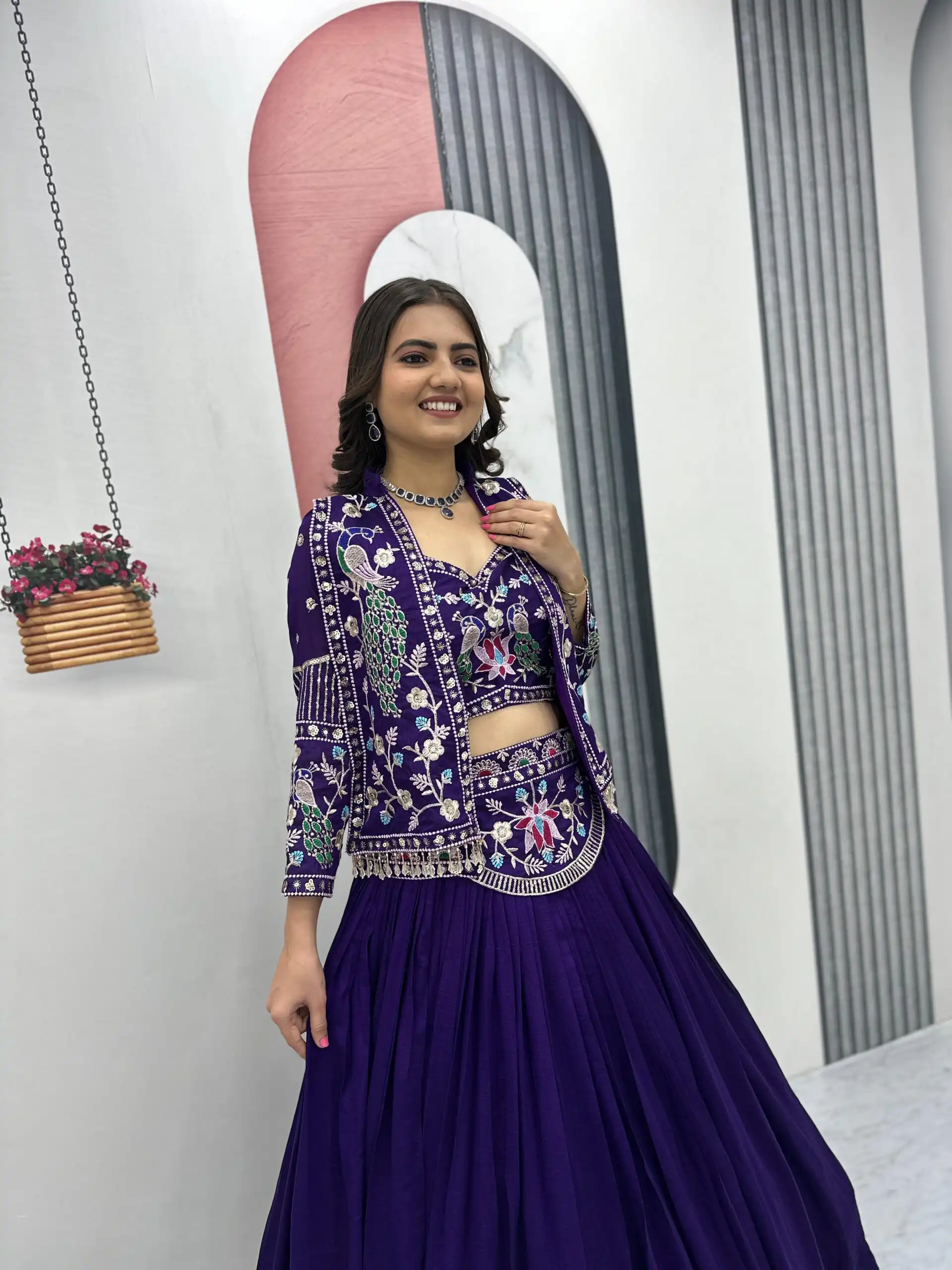 Purple Vichitra Silk Thread Work Lehenga Choli | Lehenga, Bollywood Lehenga, Creative Lehenga, Designer Lehenga, Embroidered Lehenga, Party Wear Lehenga