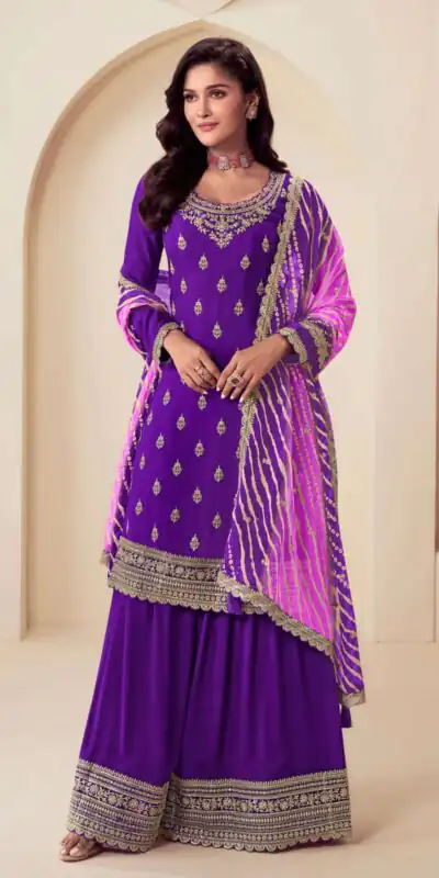 Purple Viscose Chinon With Zari Work Salwar Suit | Jump Suits, Tops & Bottoms, Track Suits, Salwar suit, Casual Suits, Creative suits, Designer Suits, Palazzo Suits, Party Wear Suits, Patiala Suits, Straight Suits, Trendy Wear