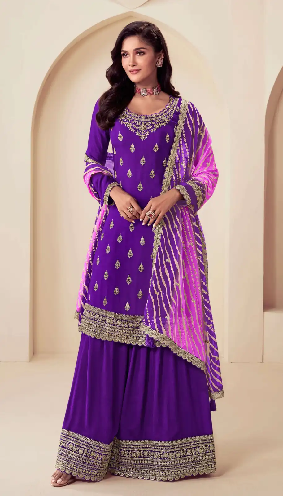 Purple Viscose Chinon With Zari Work Salwar Suit | Jump Suits, Tops & Bottoms, Track Suits, Salwar suit, Casual Suits, Creative suits, Designer Suits, Palazzo Suits, Party Wear Suits, Patiala Suits, Straight Suits, Trendy Wear
