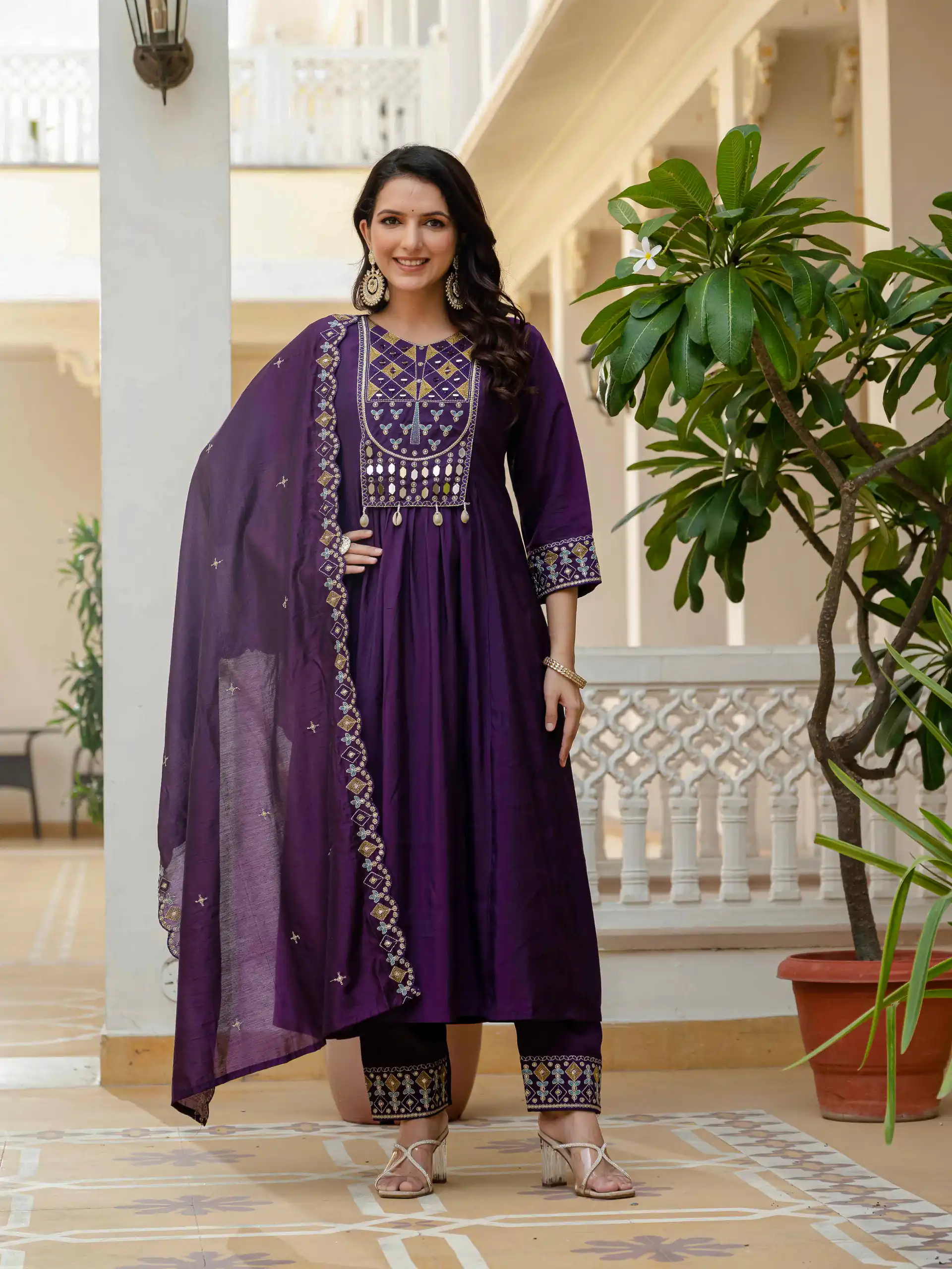 Purple Viscose Roman Silk Mirror Work Anarkali Suit | Anarkali Suits, Bollywood Anarkali, Creative-Anarkali, Designer Anarkali, Embroidered Anarkali, Party Wear Anarkali