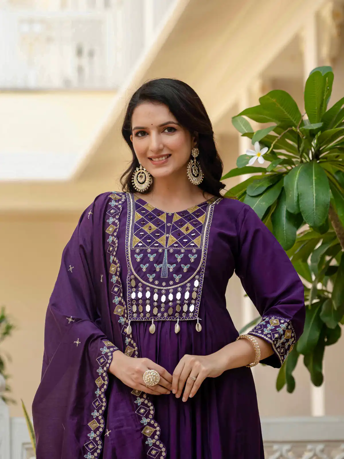 Purple Viscose Roman Silk Mirror Work Anarkali Suit | Anarkali Suits, Bollywood Anarkali, Creative-Anarkali, Designer Anarkali, Embroidered Anarkali, Party Wear Anarkali