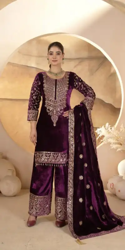 Purple Viscose Velvet With Sequence Work Salwar Suit | Jump Suits, Salwar suit, Casual Suits, Creative suits, Designer Suits, Palazzo Suits, Party Wear Suits, Patiala Suits, Straight Suits