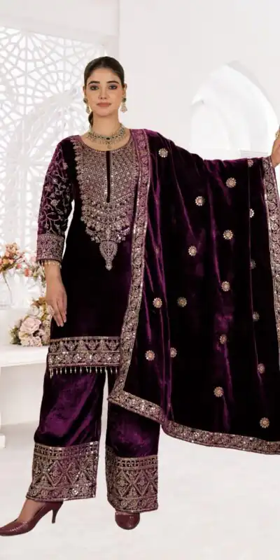 Purple Viscose Velvet With Sequence Work Salwar Suit | Jump Suits, Salwar suit, Casual Suits, Creative suits, Designer Suits, Palazzo Suits, Party Wear Suits, Patiala Suits, Straight Suits