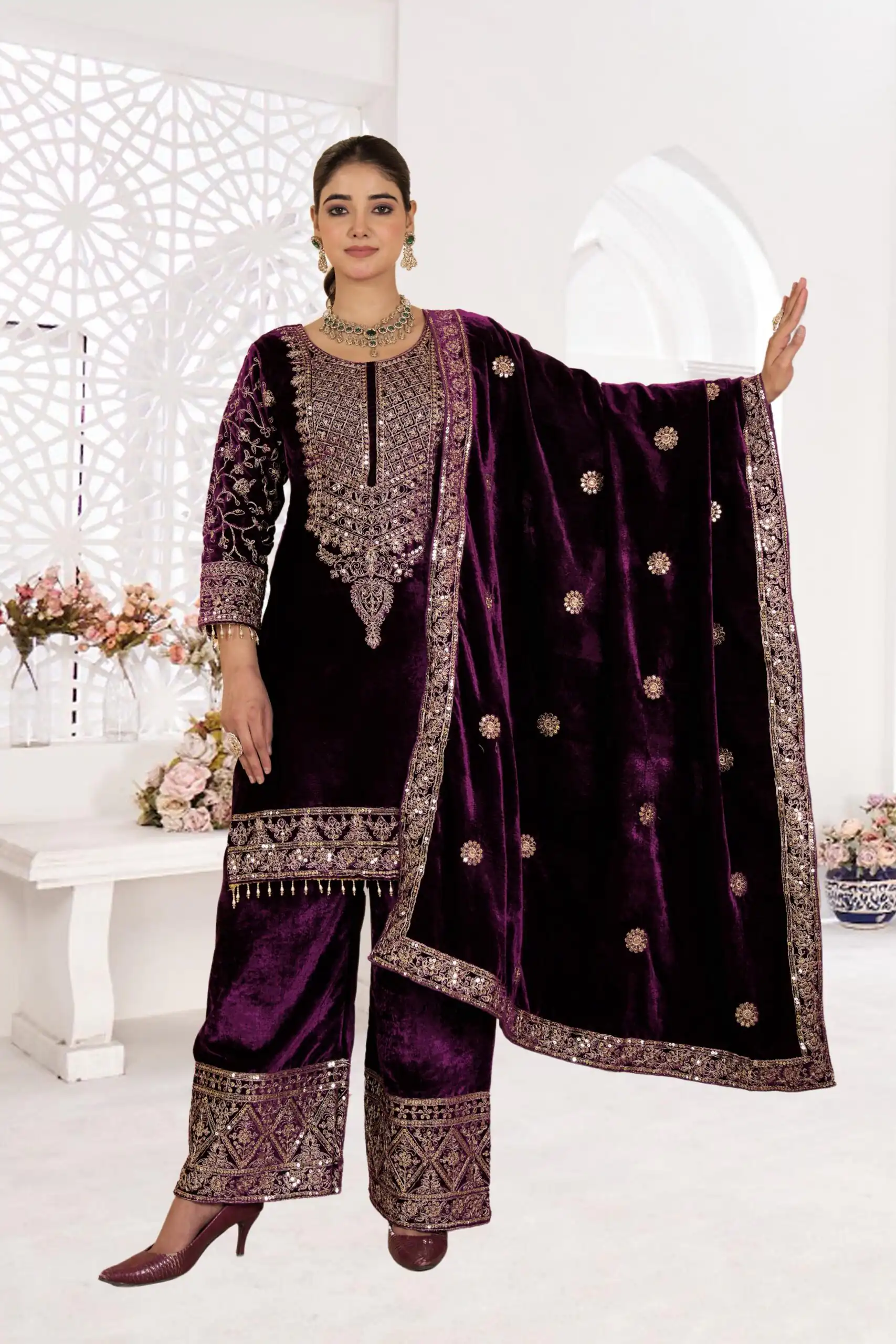 Purple Viscose Velvet With Sequence Work Salwar Suit | Jump Suits, Salwar suit, Casual Suits, Creative suits, Designer Suits, Palazzo Suits, Party Wear Suits, Patiala Suits, Straight Suits