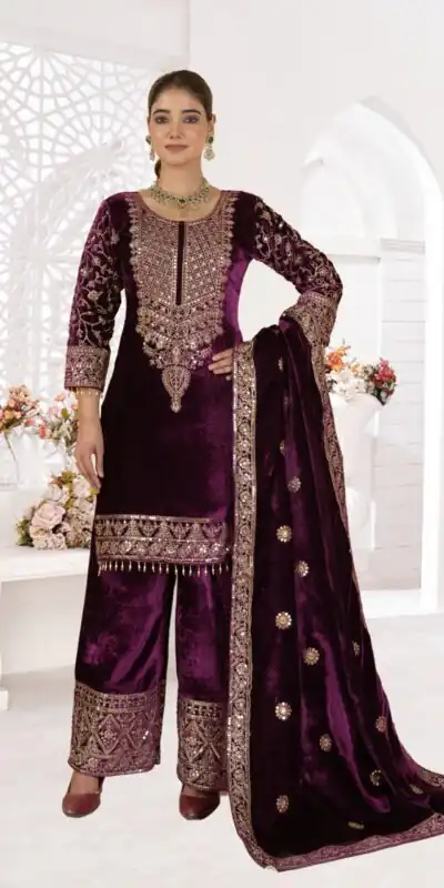 Purple Viscose Velvet With Sequence Work Salwar Suit | Jump Suits, Salwar suit, Casual Suits, Creative suits, Designer Suits, Palazzo Suits, Party Wear Suits, Patiala Suits, Straight Suits
