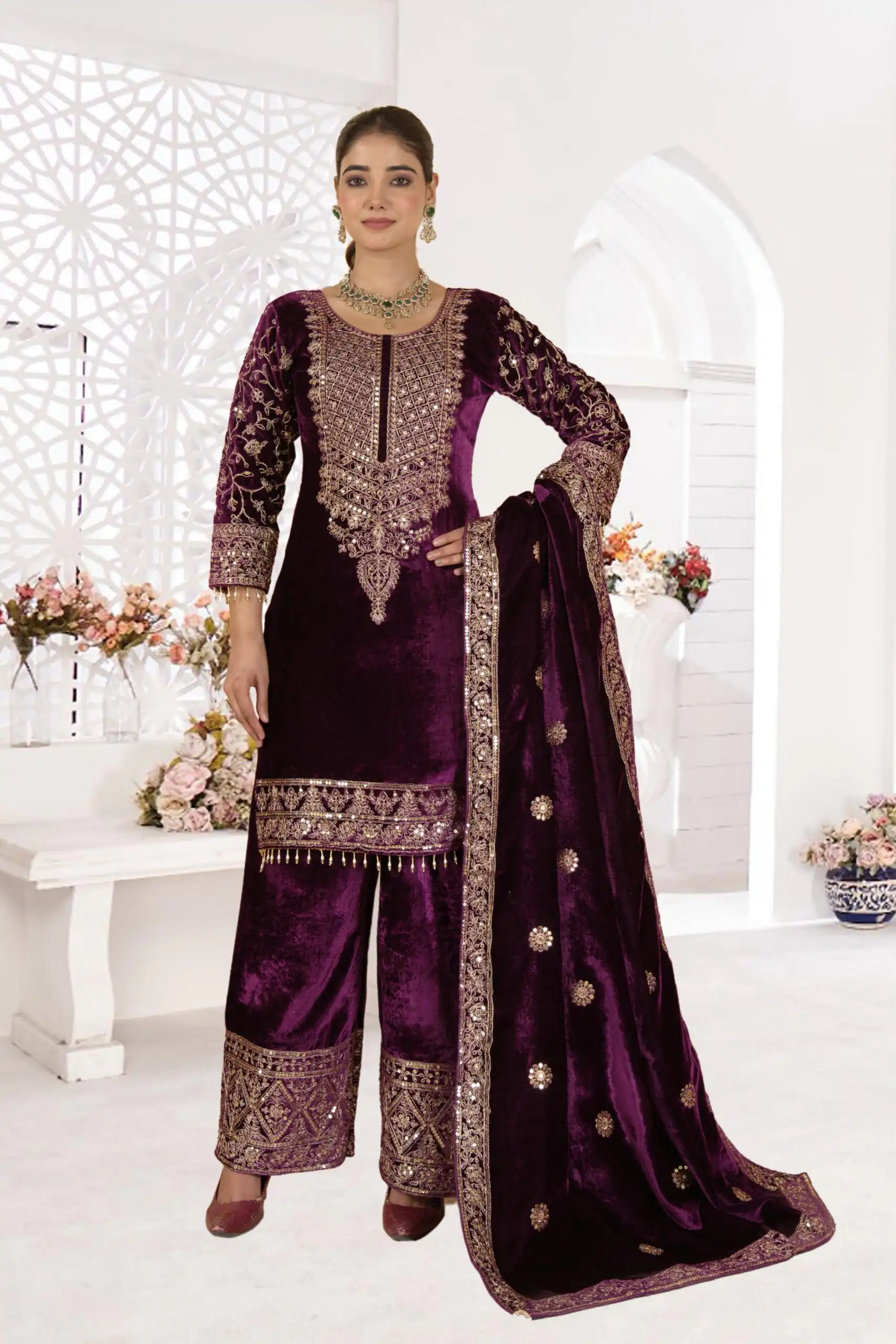 Purple Viscose Velvet With Sequence Work Salwar Suit | Jump Suits, Salwar suit, Casual Suits, Creative suits, Designer Suits, Palazzo Suits, Party Wear Suits, Patiala Suits, Straight Suits