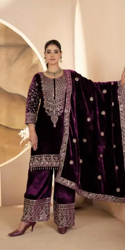 Purple Viscose Velvet With Sequence Work Salwar Suit | Jump Suits, Salwar suit, Casual Suits, Creative suits, Designer Suits, Palazzo Suits, Party Wear Suits, Patiala Suits, Straight Suits