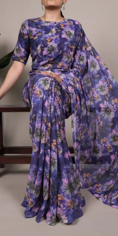 Purple Weightless Marbal Floral Print Saree | Sarees, Bollywood Sarees, Creative Sarees, Designer Sarees, Embroidered Sarees, Ethnic Saree, Modern Digital sarees, Party Wear Sarees