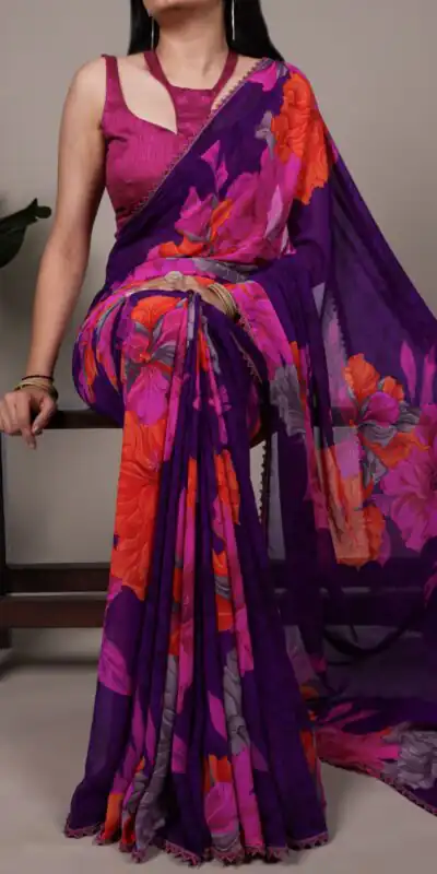 Purple Weightless Marbal Lace Border Work Saree | Sarees, Bollywood Sarees, Creative Sarees, Designer Sarees, Embroidered Sarees, Ethnic Saree, Modern Digital sarees, Party Wear Sarees