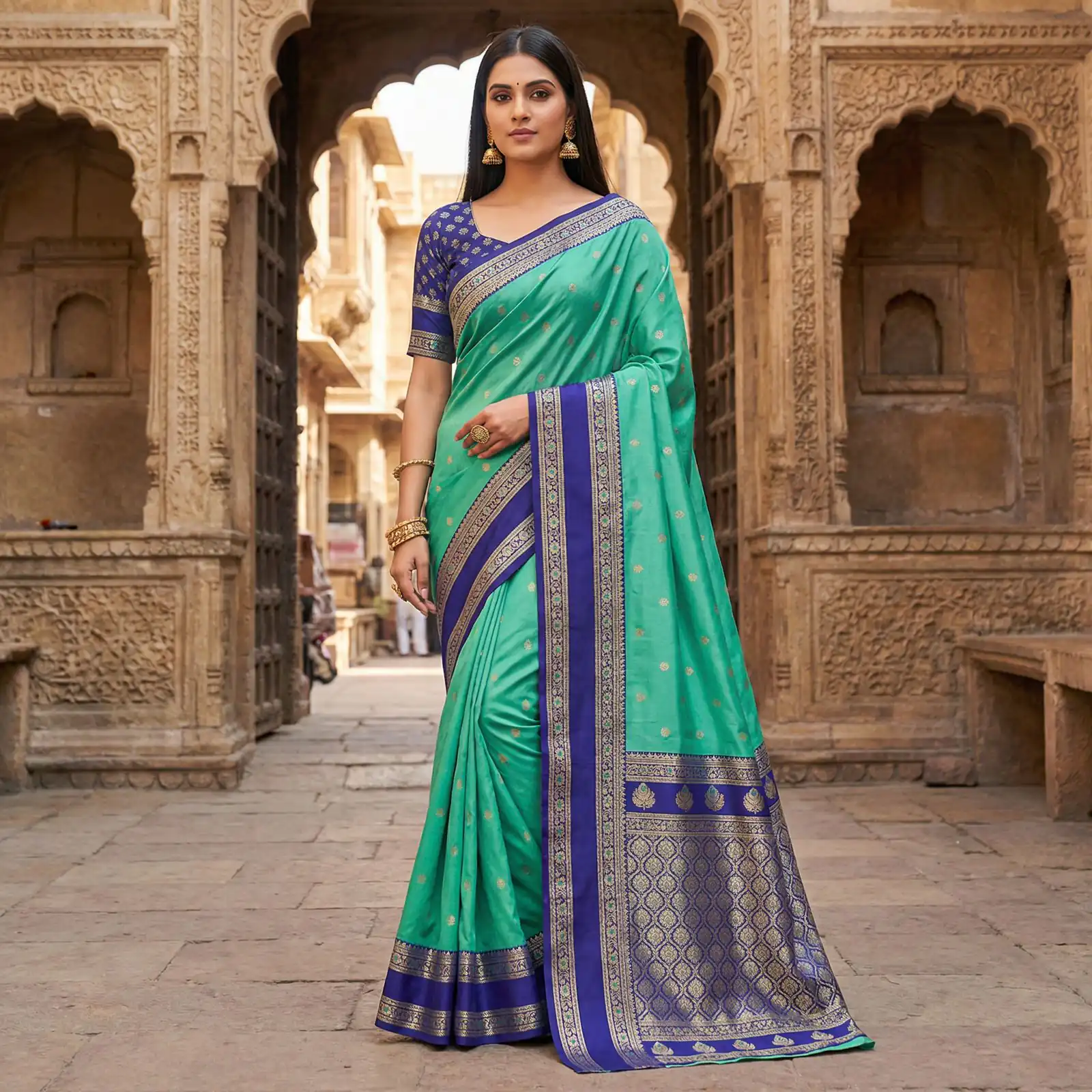 Rama Banarasi Gold Zari Work Saree | Sarees, Bollywood Sarees, Creative Sarees, Designer Sarees, Embroidered Sarees, Ethnic Saree, Modern Digital sarees, Party Wear Sarees