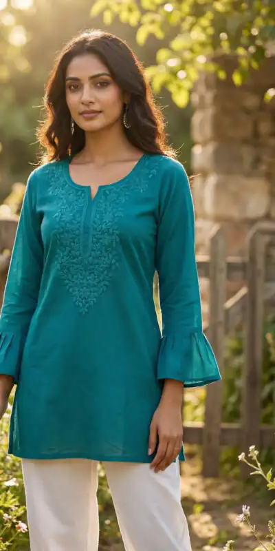 Rama Rayon Chikan Work Kurti | Kurti, Bollywood Kurti, Creative Kurtis, Designer Kurti, Party Wear Kurti, Selfie Kurti