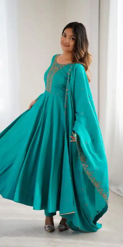Rama Roman Chanderi Silk Handwork Salwar Suit | Jump Suits, Salwar suit, Casual Suits, Creative suits, Designer Suits, Palazzo Suits, Party Wear Suits, Patiala Suits, Straight Suits