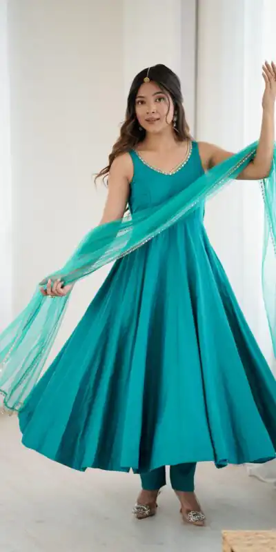 Rama Roman Silk Chanderi Mirror Work Gown | Gowns, Bollywood Gowns, Creative Gowns, Designer Gowns, Embroidered Gowns, Party Wear Gowns
