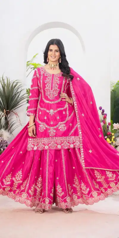 Rani Pink Chinon Silk Embroider Lace Work Salwar Suit | Jump Suits, Salwar suit, Casual Suits, Creative suits, Designer Suits, Palazzo Suits, Party Wear Suits, Patiala Suits, Straight Suits