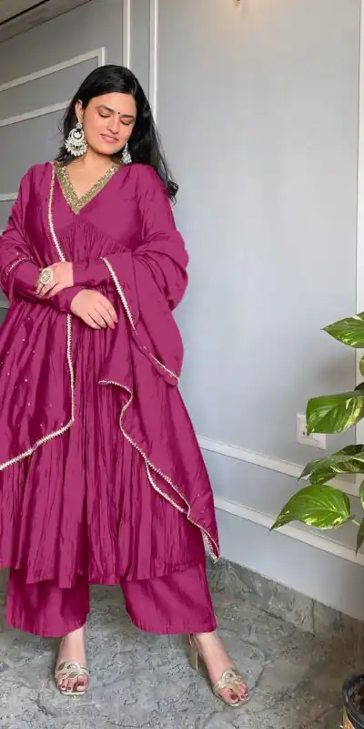Rani Pink Chinon Silk Embroidery Gown | Jump Suits, Salwar suit, Casual Suits, Creative suits, Designer Suits, Palazzo Suits, Party Wear Suits, Patiala Suits, Straight Suits