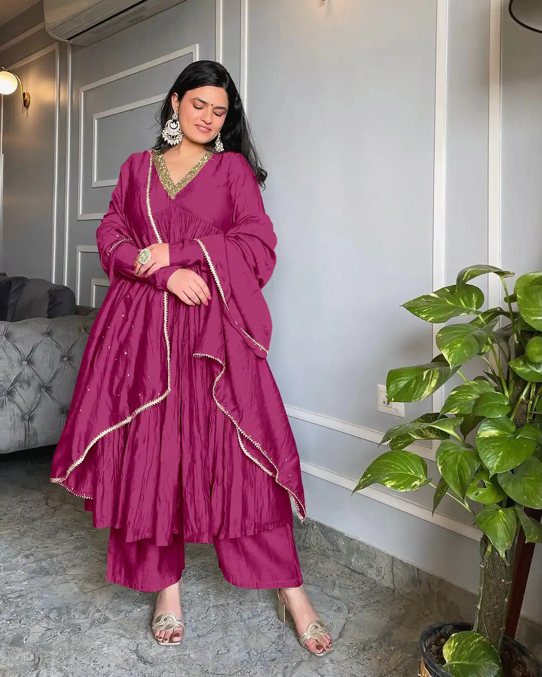 Rani Pink Chinon Silk Embroidery Gown | Jump Suits, Salwar suit, Casual Suits, Creative suits, Designer Suits, Palazzo Suits, Party Wear Suits, Patiala Suits, Straight Suits