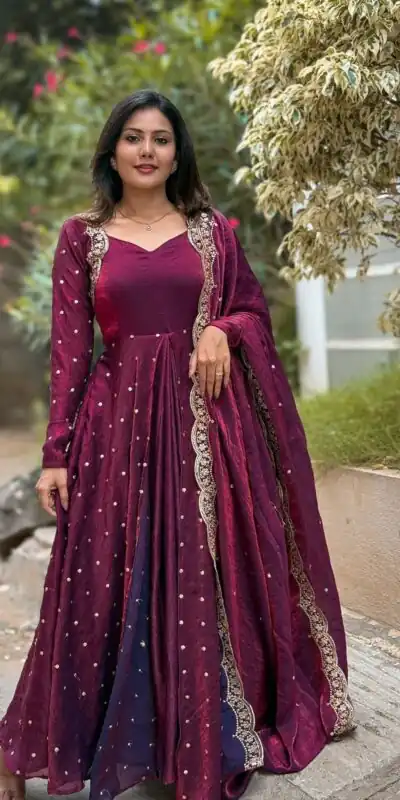 Rani Pink Fandy Silk With Sequence Gown | Gowns, Bollywood Gowns, Creative Gowns, Designer Gowns, Embroidered Gowns, Party Wear Gowns