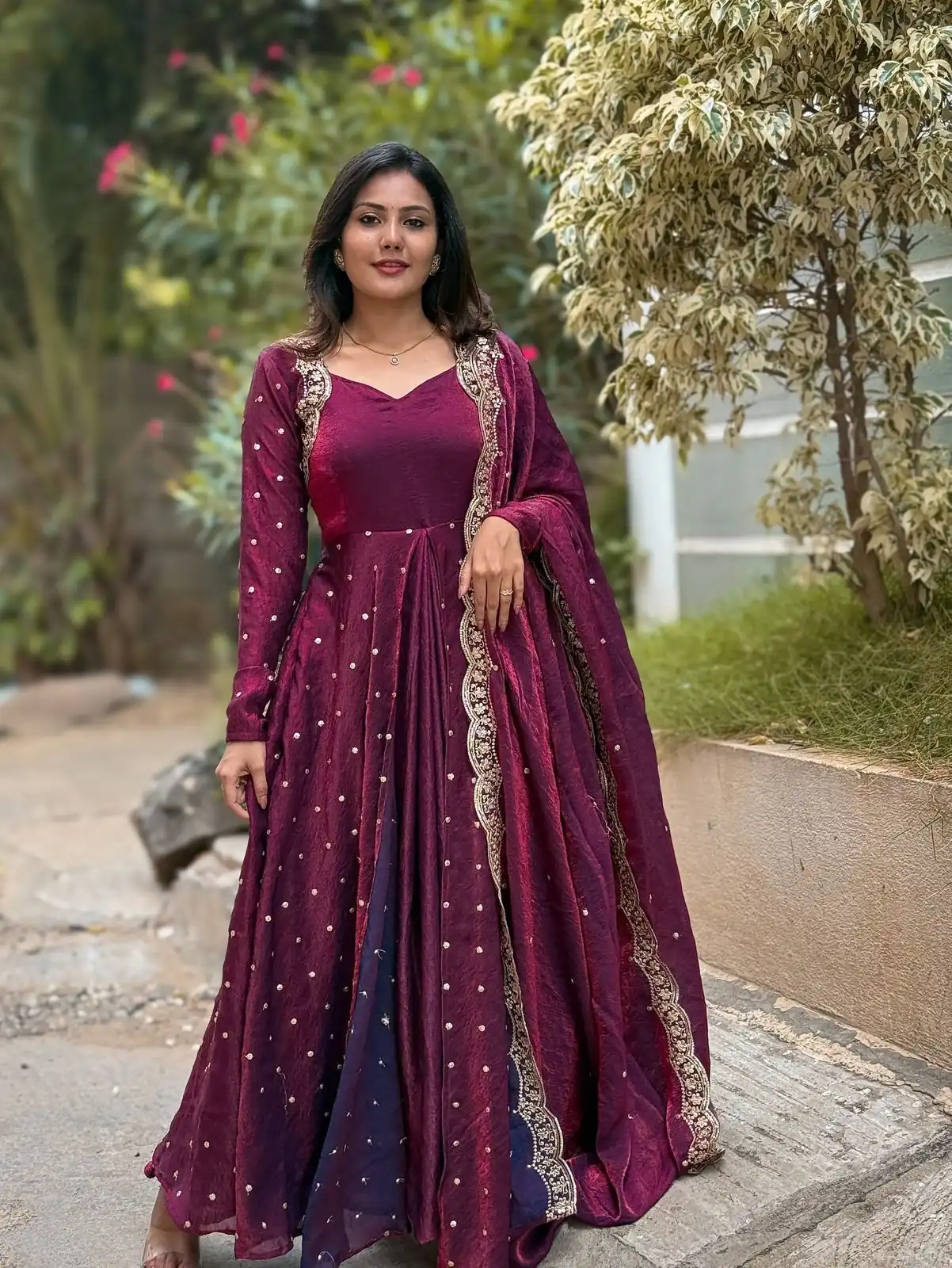 Rani Pink Fandy Silk With Sequence Gown | Gowns, Bollywood Gowns, Creative Gowns, Designer Gowns, Embroidered Gowns, Party Wear Gowns