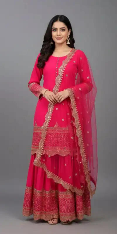 Rani Pink Faux Georgette Embroider Salwar Suit | Jump Suits, Salwar suit, Casual Suits, Creative suits, Designer Suits, Palazzo Suits, Party Wear Suits, Patiala Suits, Straight Suits