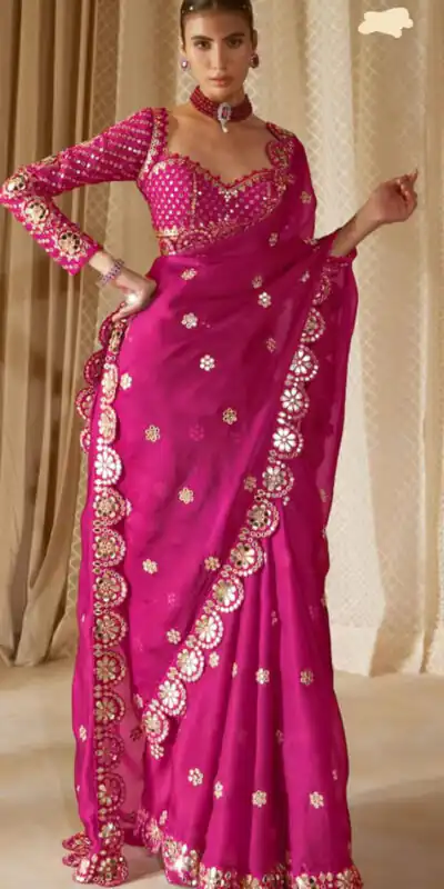 Rani Pink Georgette Mirror Sequence Work Saree | Sarees, Bollywood Sarees, Creative Sarees, Designer Sarees, Embroidered Sarees, Ethnic Saree, Modern Digital sarees, Party Wear Sarees
