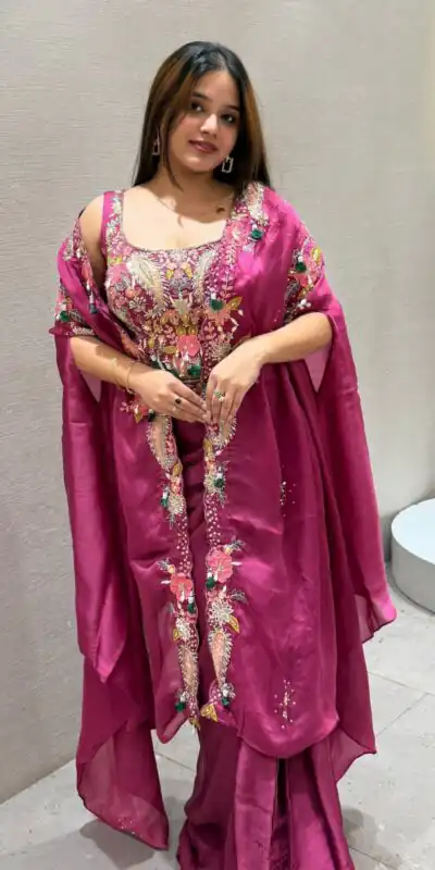 Rani Pink Rangoli Silk Embroidery Work Dhoti Suit | Jump Suits, Salwar suit, Casual Suits, Creative suits, Designer Suits, Palazzo Suits, Party Wear Suits, Patiala Suits, Straight Suits