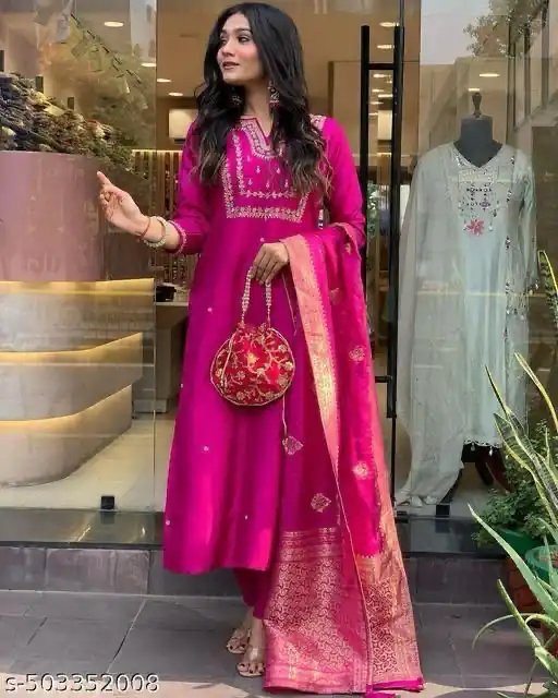 Rani Pink Roman Silk Coding Work Salwar Suit | Jump Suits, Salwar suit, Casual Suits, Creative suits, Designer Suits, Palazzo Suits, Party Wear Suits, Patiala Suits, Straight Suits