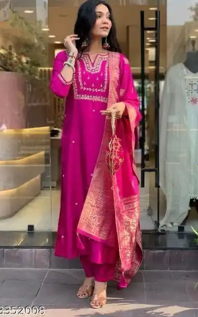 Rani Pink Roman Silk Coding Work Salwar Suit | Jump Suits, Salwar suit, Casual Suits, Creative suits, Designer Suits, Palazzo Suits, Party Wear Suits, Patiala Suits, Straight Suits