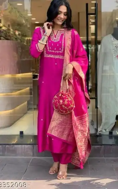 Rani Pink Roman Silk Coding Work Salwar Suit | Jump Suits, Salwar suit, Casual Suits, Creative suits, Designer Suits, Palazzo Suits, Party Wear Suits, Patiala Suits, Straight Suits