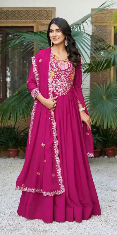 Rani Pink Star Georgette With Embroidery Work Gown | Jump Suits, Salwar suit, Casual Suits, Creative suits, Designer Suits, Palazzo Suits, Party Wear Suits, Patiala Suits, Straight Suits