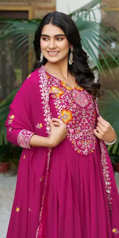 Rani Pink Star Georgette With Embroidery Work Gown | Jump Suits, Salwar suit, Casual Suits, Creative suits, Designer Suits, Palazzo Suits, Party Wear Suits, Patiala Suits, Straight Suits