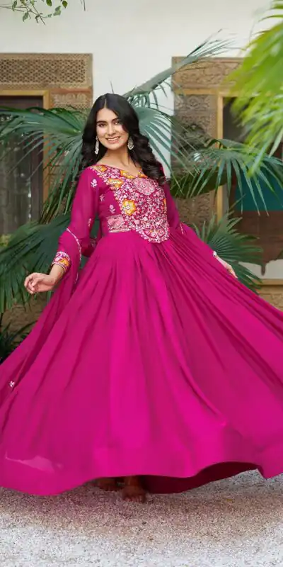 Rani Pink Star Georgette With Embroidery Work Gown | Jump Suits, Salwar suit, Casual Suits, Creative suits, Designer Suits, Palazzo Suits, Party Wear Suits, Patiala Suits, Straight Suits