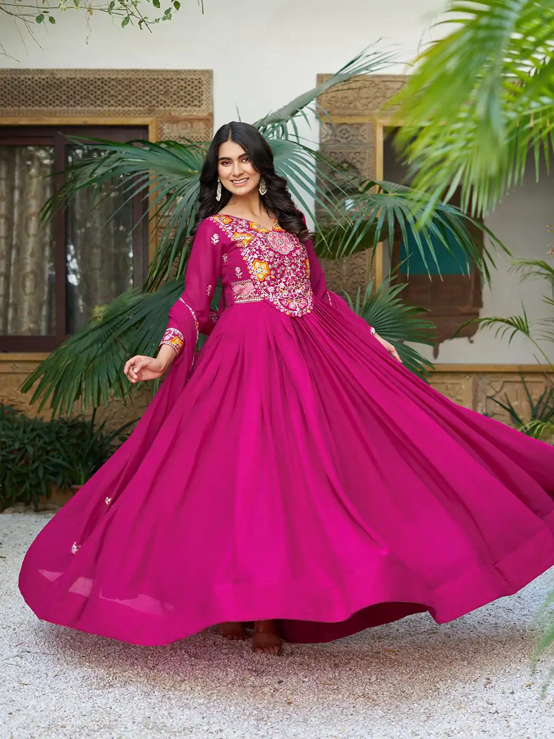 Rani Pink Star Georgette With Embroidery Work Gown | Jump Suits, Salwar suit, Casual Suits, Creative suits, Designer Suits, Palazzo Suits, Party Wear Suits, Patiala Suits, Straight Suits