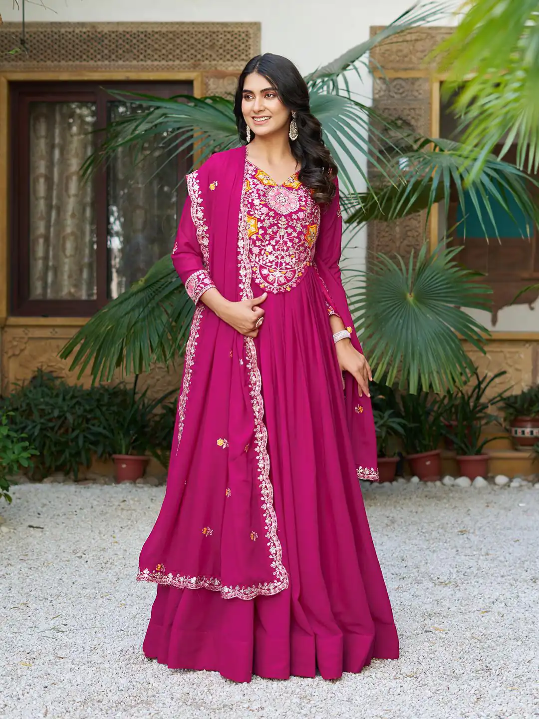 Rani Pink Star Georgette With Embroidery Work Gown | Jump Suits, Salwar suit, Casual Suits, Creative suits, Designer Suits, Palazzo Suits, Party Wear Suits, Patiala Suits, Straight Suits