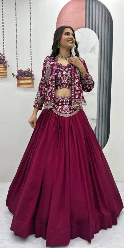 Rani Pink Vichitra Silk Thread Work Lehenga Choli | Lehenga, Bollywood Lehenga, Creative Lehenga, Designer Lehenga, Embroidered Lehenga, Party Wear Lehenga